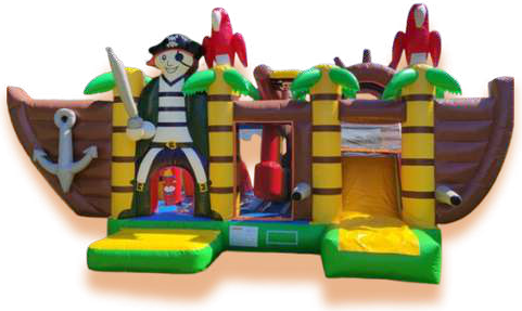 Le château gonflable Pirate, en forme de bateau avec un pirate