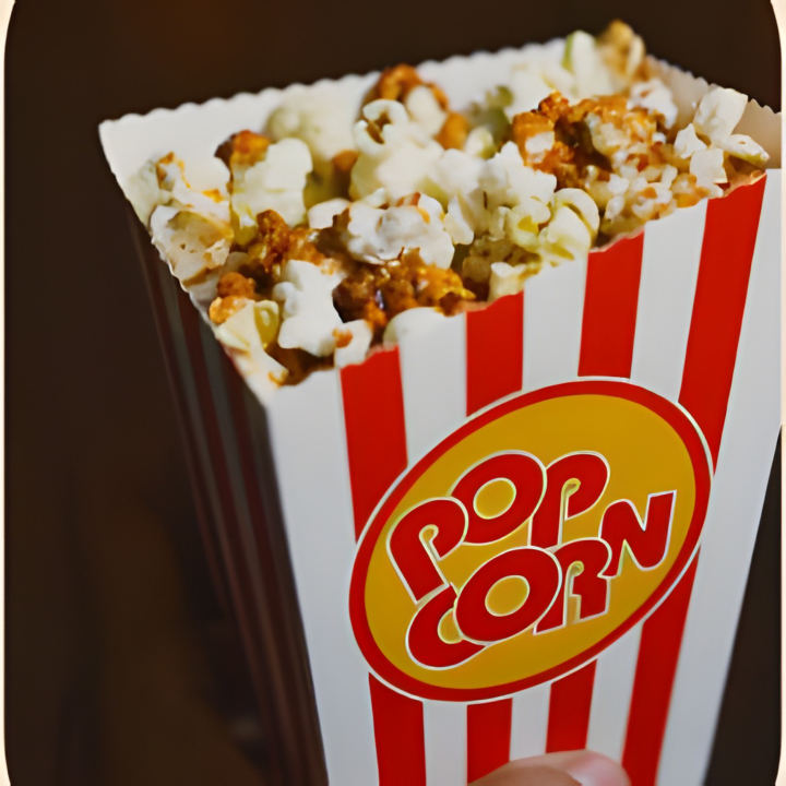 Un cornet de popcorn rayé rouge et blanc